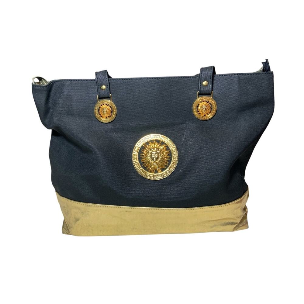 Mystic Sun Luxury Gold Celestial Medallion Statement Shoulder Bag Black/Gold
